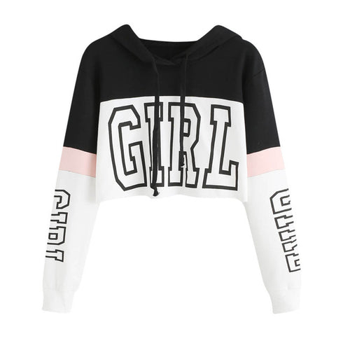 Crop Top Hoodie  Sweatshirt Hoodies Women Patchwork Lett - ROUTINE FASHION